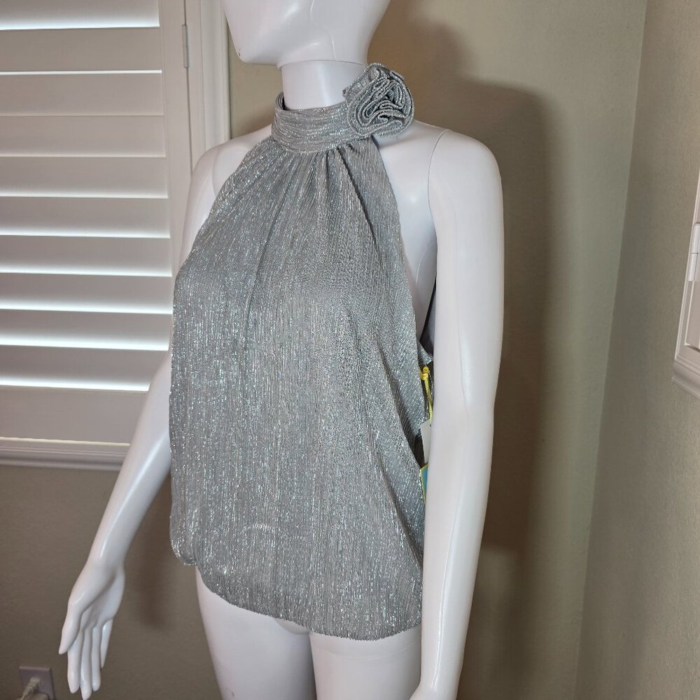 Cece Silver Shimmer Halter Top Evening or Holiday